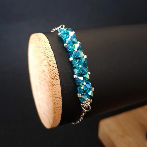 Crystal Square Blue Zircon - Delikatna bransoletka z kryształów Preciosa Blue Zircon AB