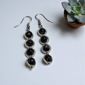 Kolczyki z kamienia obsydianu śnieżnego