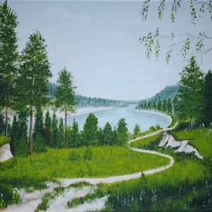 OBRAZ RĘCZNIE MALOWANY AKRYLOWY "W SINĄ DAL" - 30x40cm