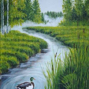 OBRAZ RĘCZNIE MALOWANY AKRYLOWY "W ROLI GŁÓWNEJ" - 40x30cm