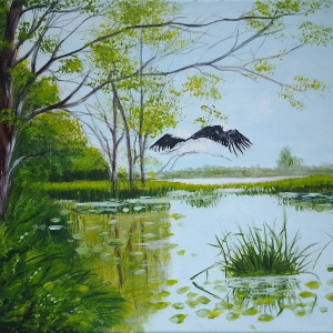 OBRAZ RĘCZNIE MALOWANY AKRYLOWY "OSTATNI ODLOT" - 30x40cm