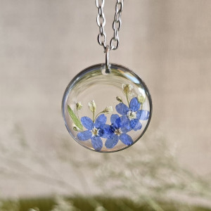 Wieczne kwiaty bukiet kwiatowy łąka srebrna zawieszka srebrny wisiorek kwiat naszyjnik żywica z żywicy kwiaty niezapominajki