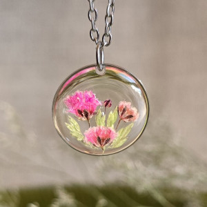 Wieczne kwiaty bukiet kwiatowy łąka srebrna zawieszka srebrny wisiorek kwiat naszyjnik żywica z żywicy kwiaty różowe