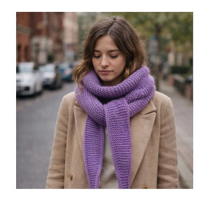 Duży ręcznie robiony ciepły szalik komin otulacz Sophie z wełną merino