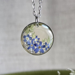 Wieczne kwiaty bukiet kwiatowy łąka srebrna zawieszka srebrny wisiorek kwiat naszyjnik żywica z żywicy kwiaty niezapominajki