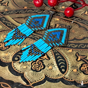 Altair - Ręcznie robione kolczyki z koralików – turkusowo brązowe etniczne kolczyki