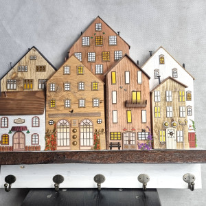 Wieszak - drewniane domki - na klucze i inne drobiazgi 11