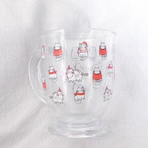 nowy kubek z kotami, kotki szklanka z uchem, koty kubek szklany, kotki kubek ze szkła, koty szklanka, kubek we wzór z kotami, szklanka z nadrukiem, szklanka z kotami