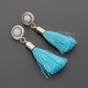 Długie kolczyki boho, błękitne frędzle, amazonity, srebro 925