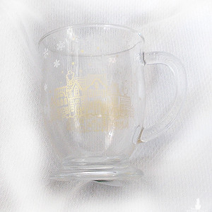 nowy kubek z zimą, domki kubek z uchem, szklany kubek z pejzażem, szklanka z domami, pejzaż kubek, zima kubek, szklaneczka we wzory, kubek z domkami, kubek ze szkła