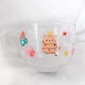 nowy kubek we wzorki, szklany kubek z uchem, szeroki kubek ze szkła, szklanka we wzory, wzorzysty kubeczek szklany, szerszy kubek, szeroka szklanka z uchem