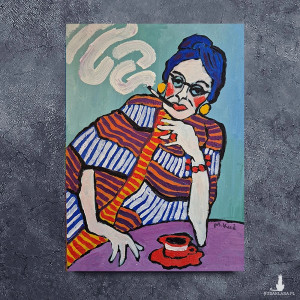 obraz ręcznie malowany portret tam gdzie czuwają pasiaste myśli