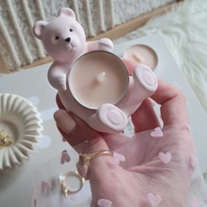 Świecznik z gipsu różowy miś walentynki dzień kobiet