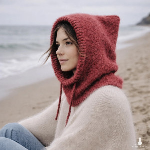 Delikatna balaclava kominiarka kaptur czapka alpaka jedwab ręczna robota