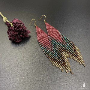 KOLCZYKI CIENIOWANE MALINA ZIELEŃ BRĄZOWY ZŁOTY #859