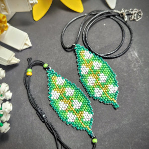 Komplet biżuterii koralikowej "Wiosenne Konwalie" Prezent dla Niej