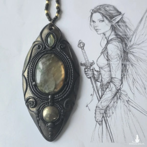 Amulet/naszyjnik z pirytem i labradorytami