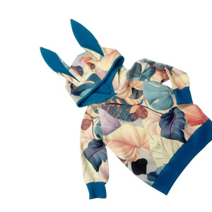 Bluza z kapturem i uszami liście turkus r.80