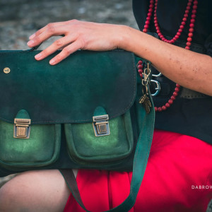 VANDA L. skórzana torba postarzana skóra naturalna zamsz ZIELENIE