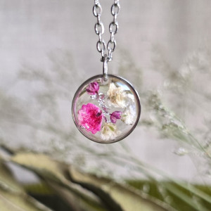 Wieczne kwiaty różowe bukiet kwiatowy łąka srebrna zawieszka srebrny wisiorek kwiat naszyjnik żywica z żywicy kwiaty