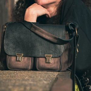 VANDA L. skórzana torba postarzana skóra naturalna zamsz CZARNA BRĄZ