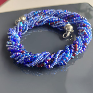 Naszyjnik Krótki Koraliki Niebieskie Mix