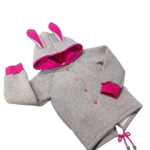 Bluza rozpinana z uszami, szara z fuksją, r.104