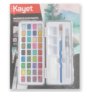 nowe farby akwarelowe 36 kolorów, komplet akwarelek w pudełku, kayet akwarelki 36, kayet akwarele farby 36, akwarele w kastece, akwarelki w pudełeczku
