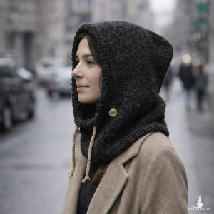 Balaclava kominiarka kaptur czapka 100% alpaka ręczna robota antracyt