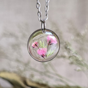 Wieczne kwiaty różowe bukiet kwiatowy łąka srebrna zawieszka srebrny wisiorek kwiat naszyjnik żywica z żywicy kwiaty