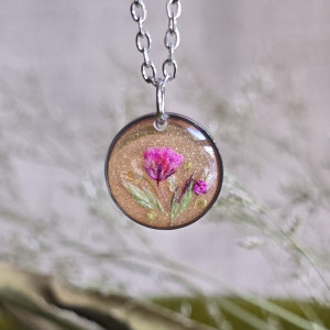 Wieczne kwiaty różowe bukiet kwiatowy łąka srebrna zawieszka srebrny wisiorek kwiat naszyjnik żywica z żywicy kwiaty