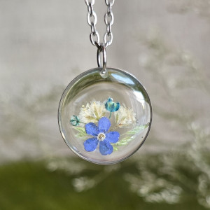 Wieczne kwiaty bukiet kwiatowy łąka srebrna zawieszka srebrny wisiorek kwiat naszyjnik żywica z żywicy kwiaty niezapominajki