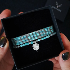 Zestaw bransoletek „Azure Mist” - Amazonit i Labradoryt