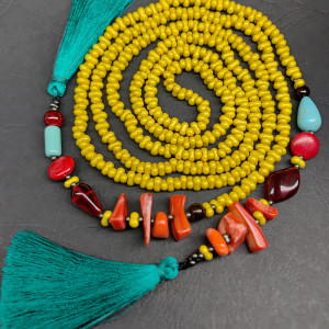 Naszyjnik Długi Sznur Fantazyjny Masa Perłowa Z Chwostami