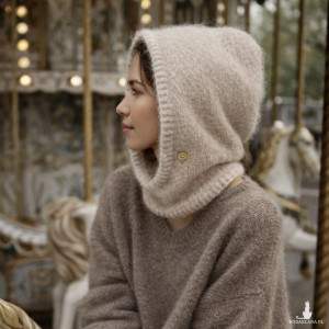 Delikatna balaclava kominiarka kaptur czapka alpaka merino ręczna robota