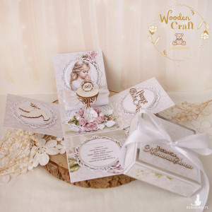 Exploding box komunijny, kartka na komunię, pamiątka "Zapach Róży" GOTOWY