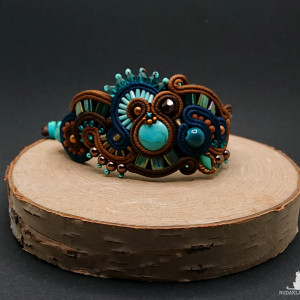 Brązowo-turkusowa bransoletka sutasz