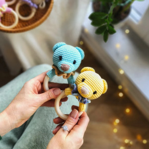 Grzechotka miś, Gryzak na kółku dla niemowlaka, Prezent dla noworodka