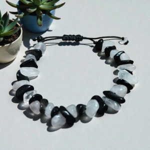 Bransoletka z onyxu i różowego kwarcu