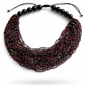 Naszyjnik Drobne Koraliki Mgiełka Czarne I Czerwone