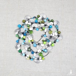 7006 Długi Sznur Koralowy Oceaniczna Limonka – Turkus i Srebro