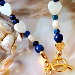 unikatowy naszyjnik typu toggle " Byłaś serca biciem" - azuryt, lapis lazuli , hepatyt