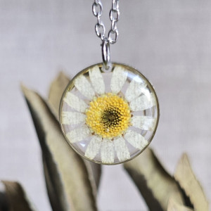 Wieczne kwiaty srebrna zawieszka srebrny wisiorek naszyjnik żywica z żywicy kwiaty z kwiatami jajowata naturalna dziewczęca kobieca stokrotka