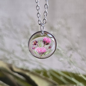 Wieczne kwiaty różowe bukiet kwiatowy łąka srebrna zawieszka srebrny wisiorek kwiat naszyjnik żywica z żywicy kwiaty