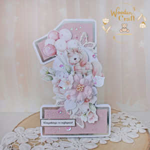 Urodzinowa kartka cyferka, prezent na roczek "Baby Unicorn" GOTOWA