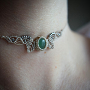 Choker z Awenturynem. Mikro makrama. Kamień Naturalny