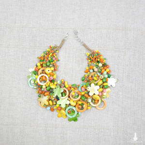7011 Kolorowy Naszyjnik Boho – Soczysta Pomarańcza i Zieleń