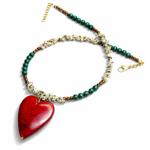 Naszyjnik Serce Czerwone Z Malachitem