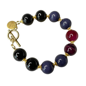 Pozłacana bransoletka z kul onyksu i agatu c1313