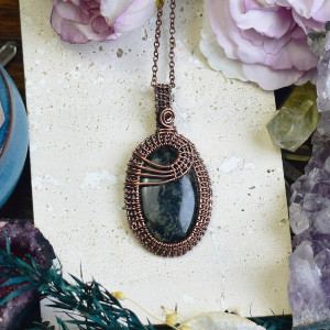 Miedziany wisiorek wire wrapping z jaspisem star galaxy #657